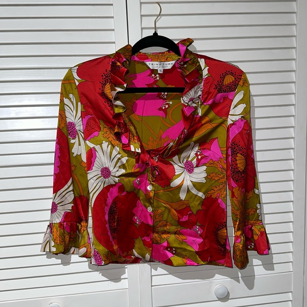 Trina Turk Floral Silk Blouse, Size Small, Condition: New (Never Worn)